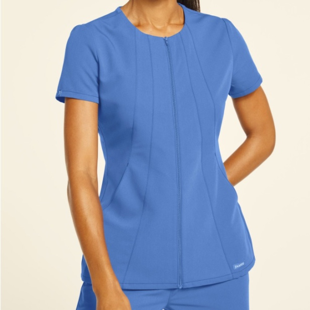 Jaanuu Women's Princess Zip-Front Scrub Top